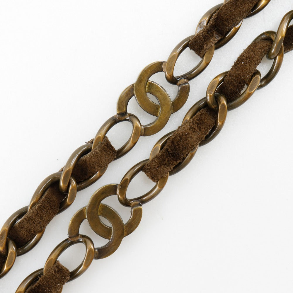CHANEL belt A07928Y02269 Plated Gold, Suede Brown COCO Mark Vintage processing Chain belt Women Used Authentic