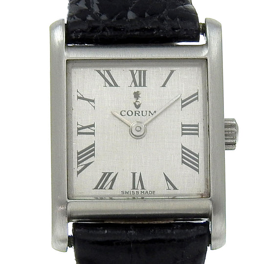 CORUM Watches Hand Winding 15158 Stainless Steel , Leather Silver Tank Watch Square Silver dial Women Used Authentic