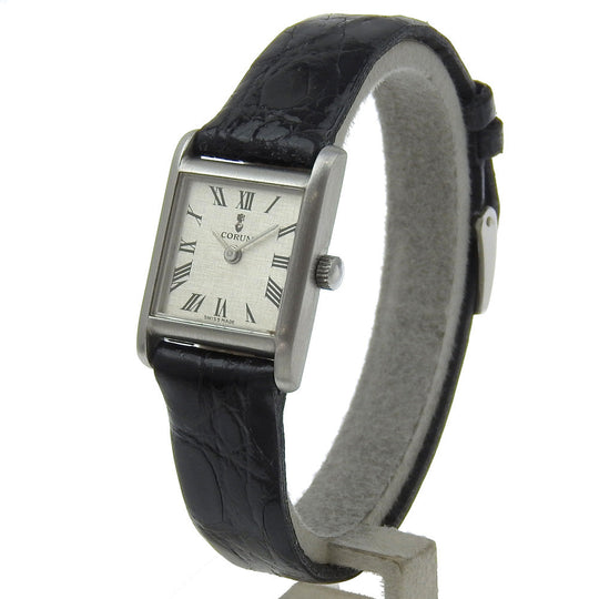 CORUM Watches Hand Winding 15158 Stainless Steel , Leather Silver Tank Watch Square Silver dial Women Used Authentic