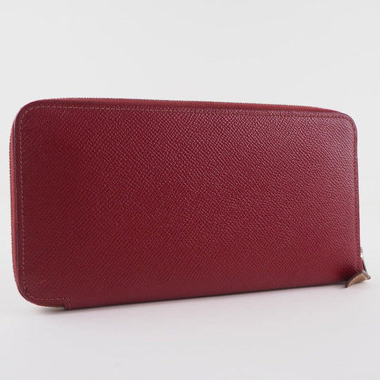 HERMES Long Wallet Purse Epsom, Silk Red Azap silk in Women Used Authentic
