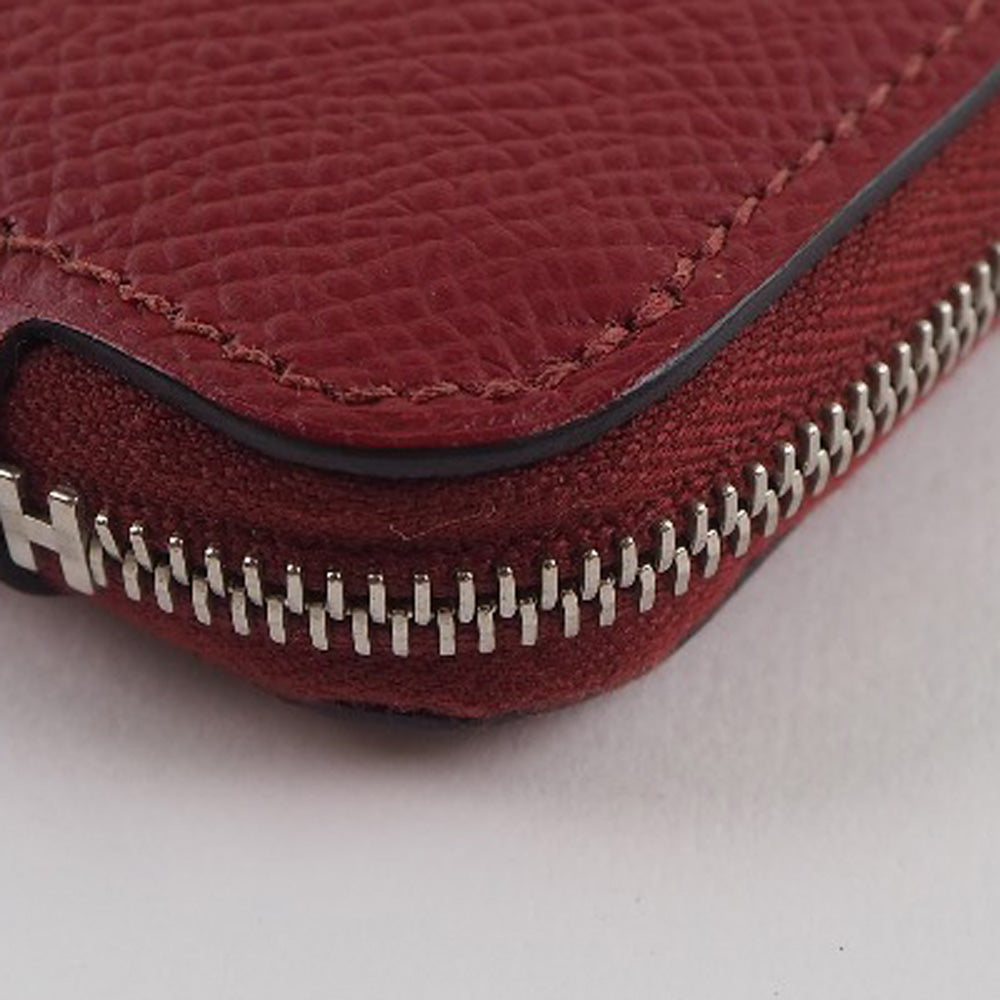 HERMES Long Wallet Purse Epsom, Silk Red Azap silk in Women Used Authentic