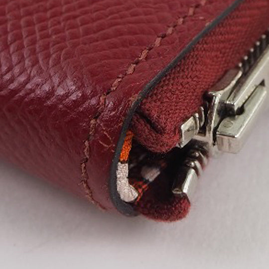 HERMES Long Wallet Purse Epsom, Silk Red Azap silk in Women Used Authentic