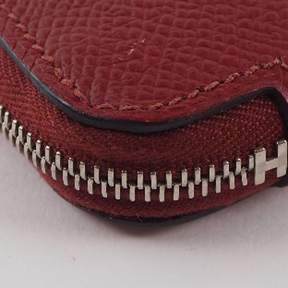 HERMES Long Wallet Purse Epsom, Silk Red Azap silk in Women Used Authentic