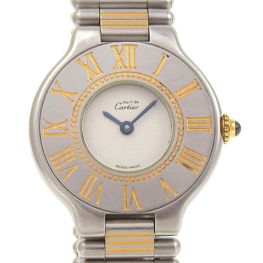 CARTIER Watches Quartz Stainless Steel Silver Must White dial Women Used Authentic