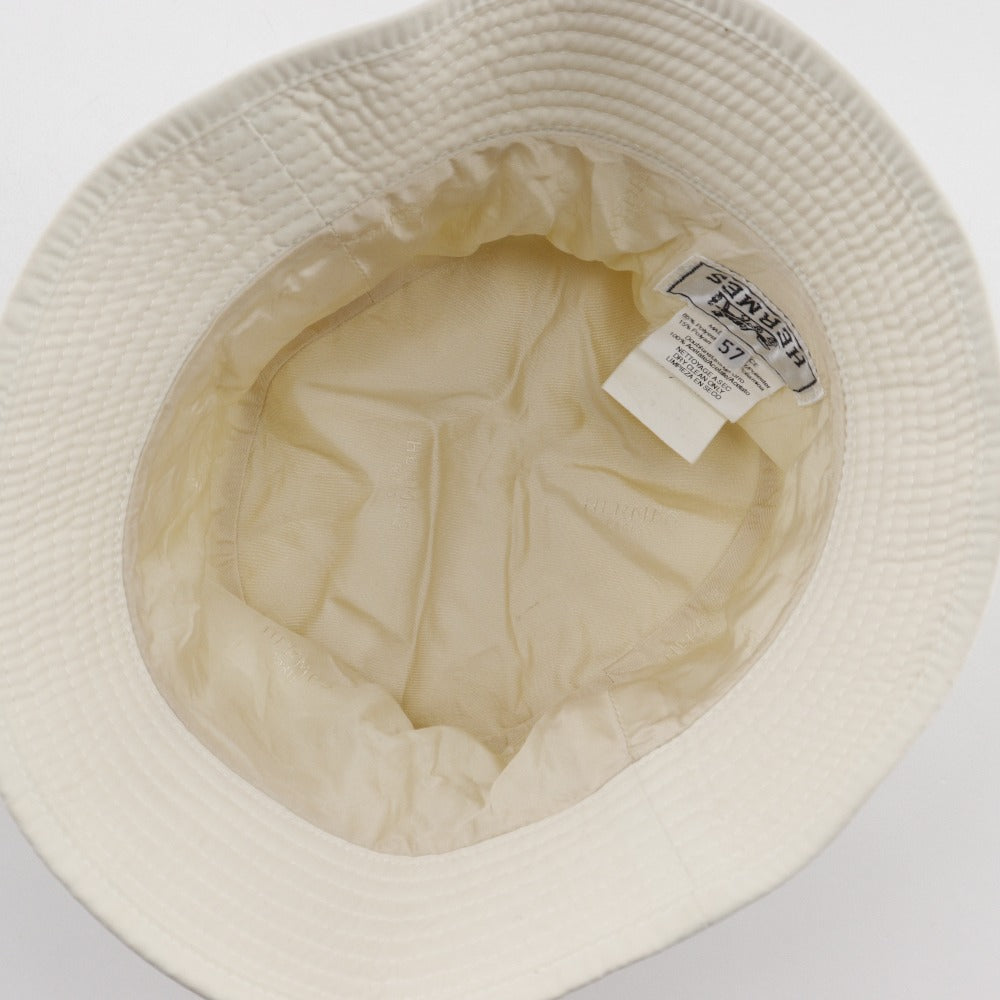HERMES hat Polyester, Nylon off white H logo embroidery Bucket hat Women 57 Used Authentic