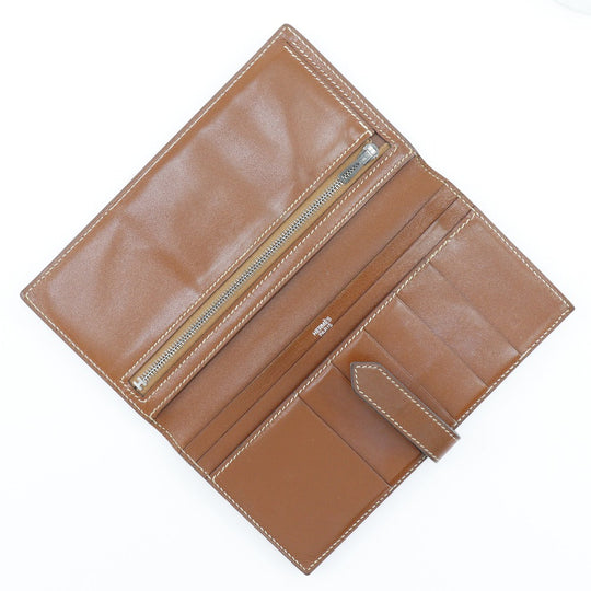 HERMES Long Wallet Purse Box scarf Brown Bean Women(Unisex) Used Authentic