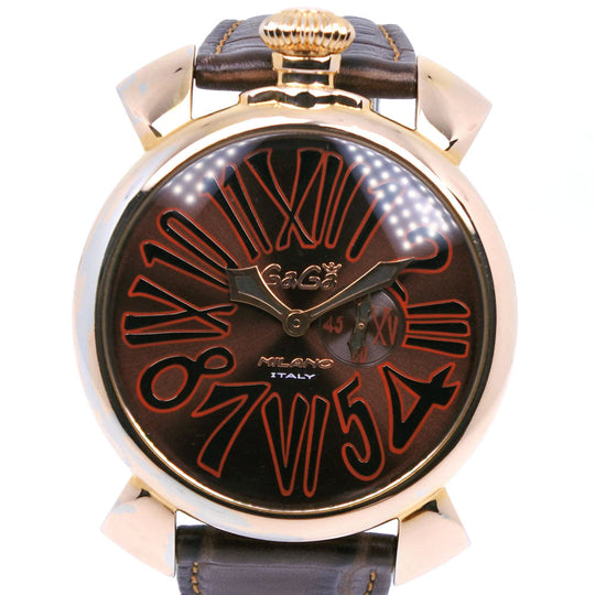 Gaga Milano Watches Quartz Plated Gold , Leather Brown Manure 46 Brown dial mens Used Authentic