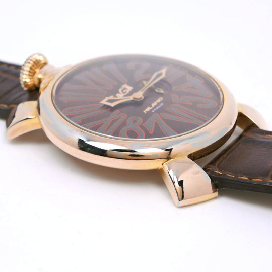 Gaga Milano Watches Quartz Plated Gold , Leather Brown Manure 46 Brown dial mens Used Authentic