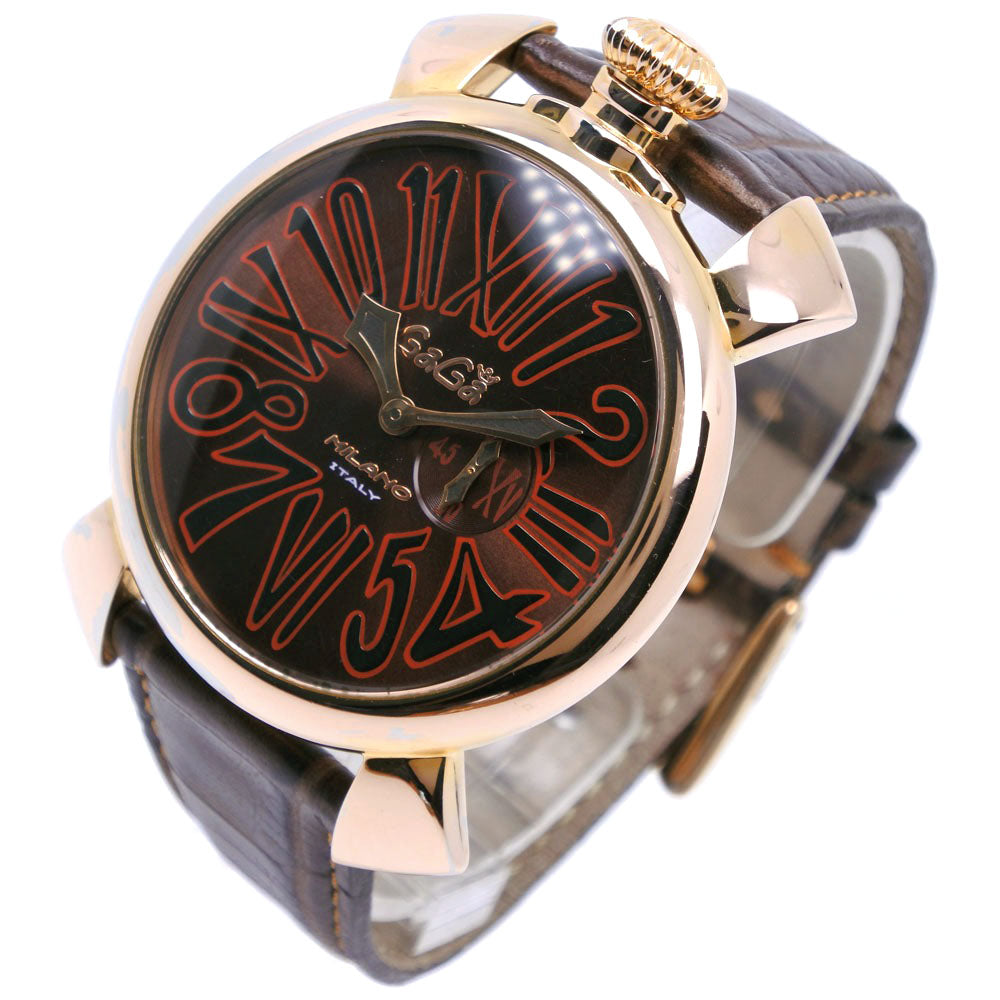 Gaga Milano Watches Quartz Plated Gold , Leather Brown Manure 46 Brown dial mens Used Authentic