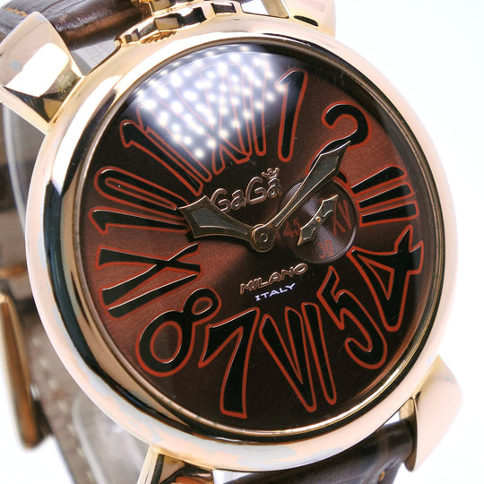 Gaga Milano Watches Quartz Plated Gold , Leather Brown Manure 46 Brown dial mens Used Authentic