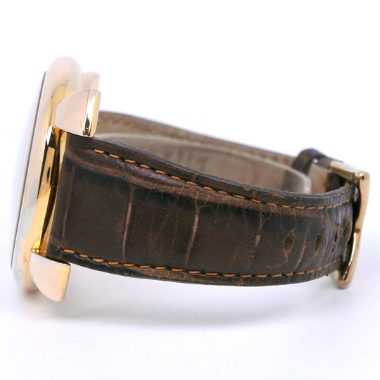 Gaga Milano Watches Quartz Plated Gold , Leather Brown Manure 46 Brown dial mens Used Authentic