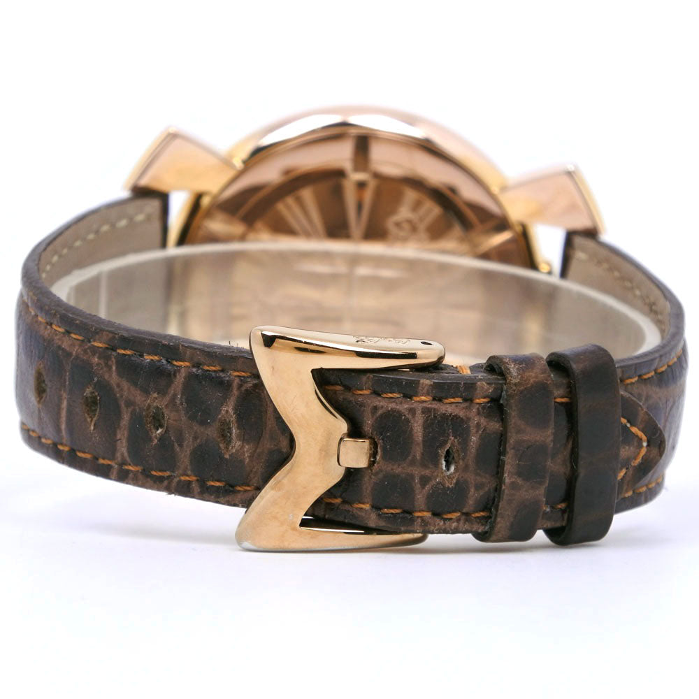 Gaga Milano Watches Quartz Plated Gold , Leather Brown Manure 46 Brown dial mens Used Authentic