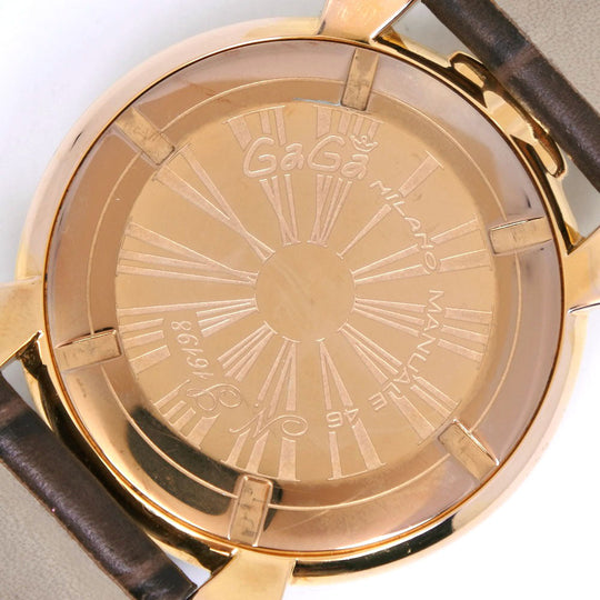 Gaga Milano Watches Quartz Plated Gold , Leather Brown Manure 46 Brown dial mens Used Authentic