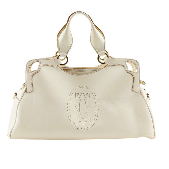 CARTIER Handbag leather White 2WAYShoulder Marcello Women Used Authentic