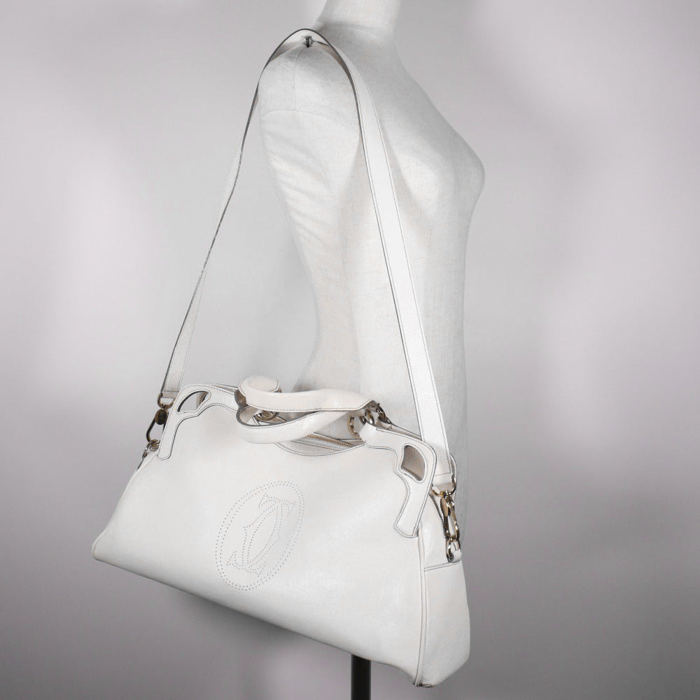 CARTIER Handbag leather White 2WAYShoulder Marcello Women Used Authentic