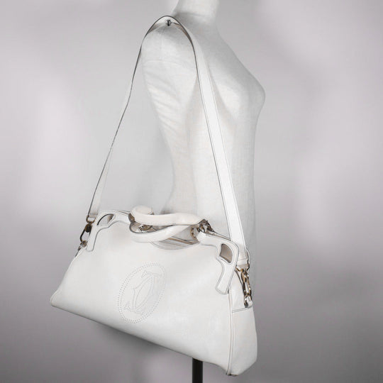 CARTIER Handbag leather White 2WAYShoulder Marcello Women Used Authentic