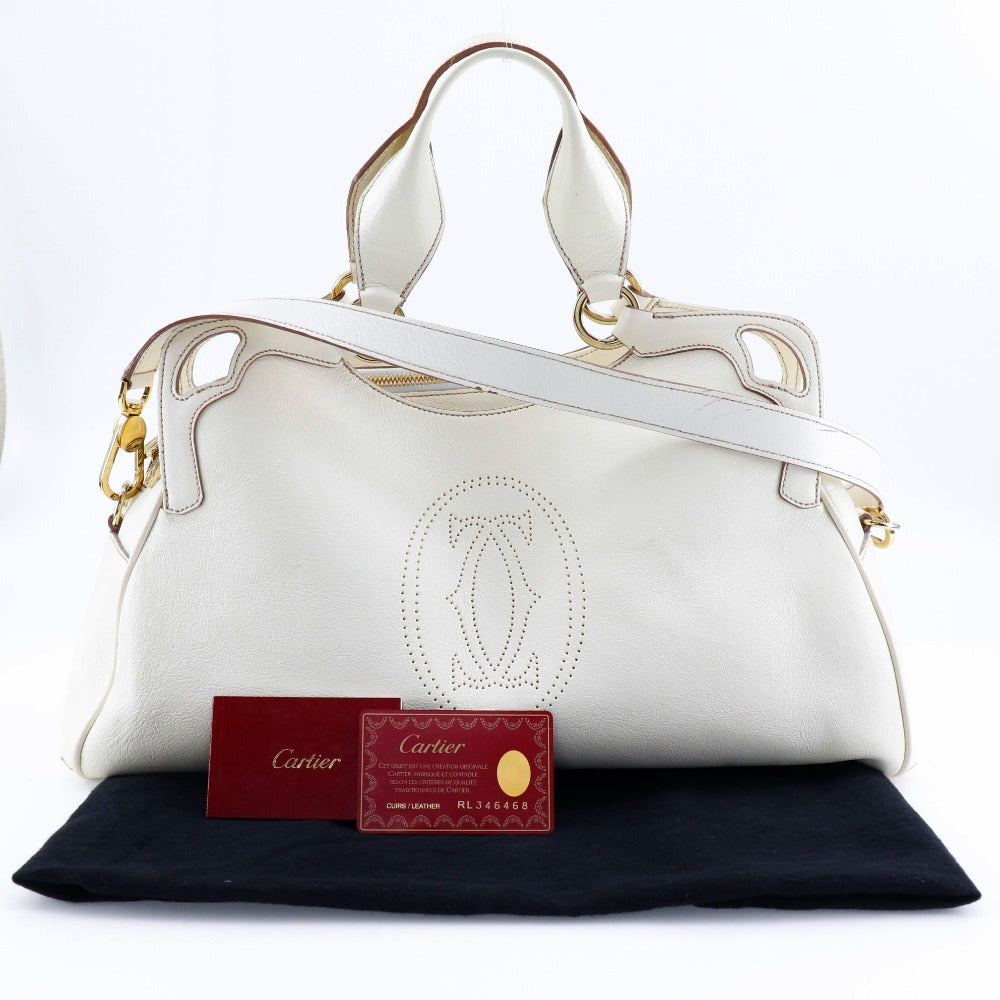 CARTIER Handbag leather White 2WAYShoulder Marcello Women Used Authentic