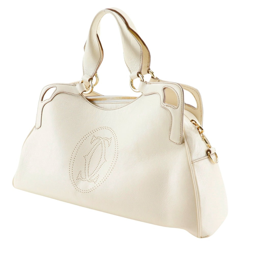CARTIER Handbag leather White 2WAYShoulder Marcello Women Used Authentic