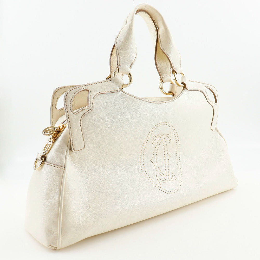 CARTIER Handbag leather White 2WAYShoulder Marcello Women Used Authentic