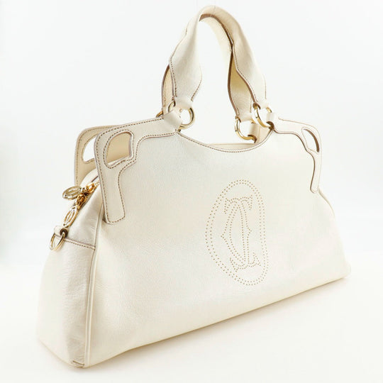 CARTIER Handbag leather White 2WAYShoulder Marcello Women Used Authentic