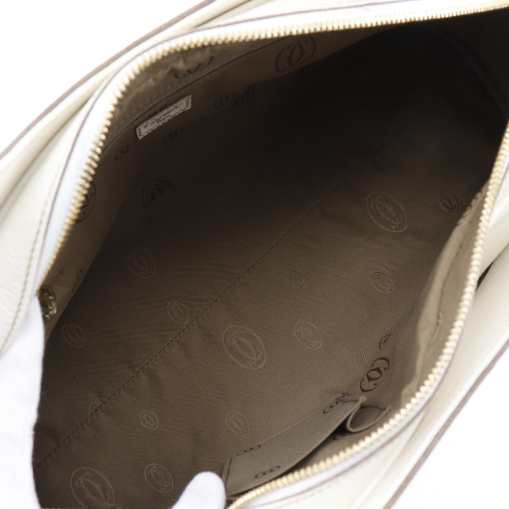 CARTIER Handbag leather White 2WAYShoulder Marcello Women Used Authentic