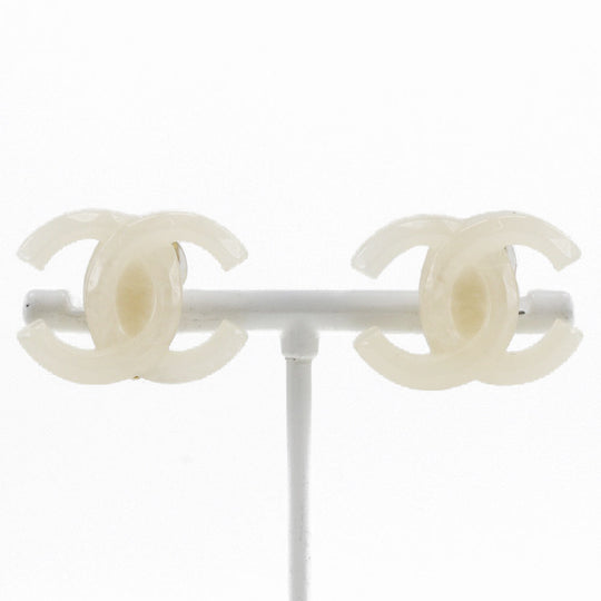 CHANEL Earring plastic White COCO Mark Women Used Authentic