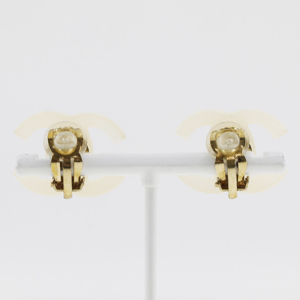 CHANEL Earring plastic White COCO Mark Women Used Authentic