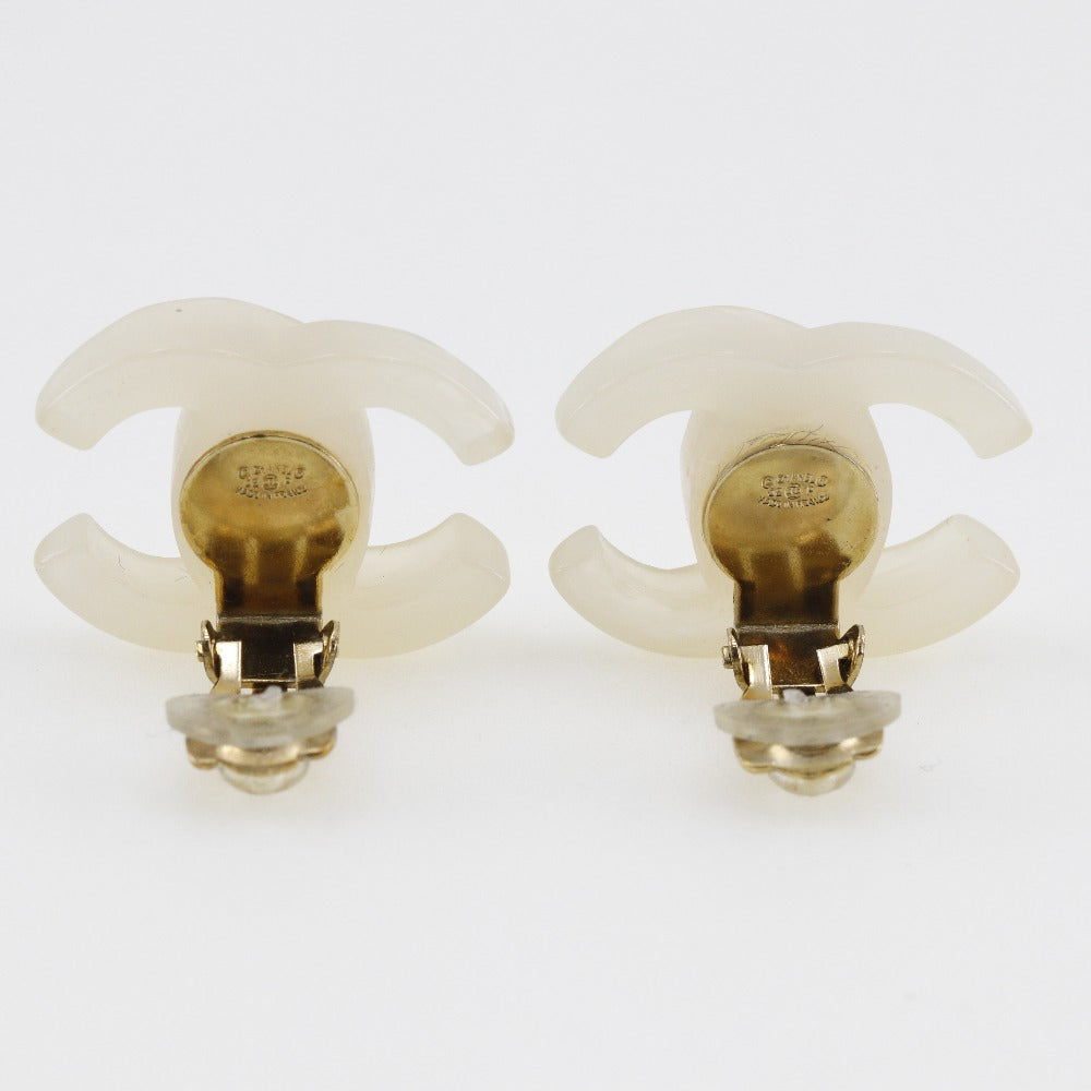 CHANEL Earring plastic White COCO Mark Women Used Authentic