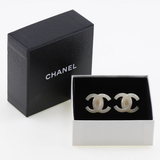 CHANEL Earring plastic White COCO Mark Women Used Authentic