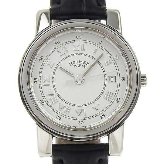 HERMES Watches Quartz Stainless Steel , Embossed Leather white Carrick White dial Women Used Authentic