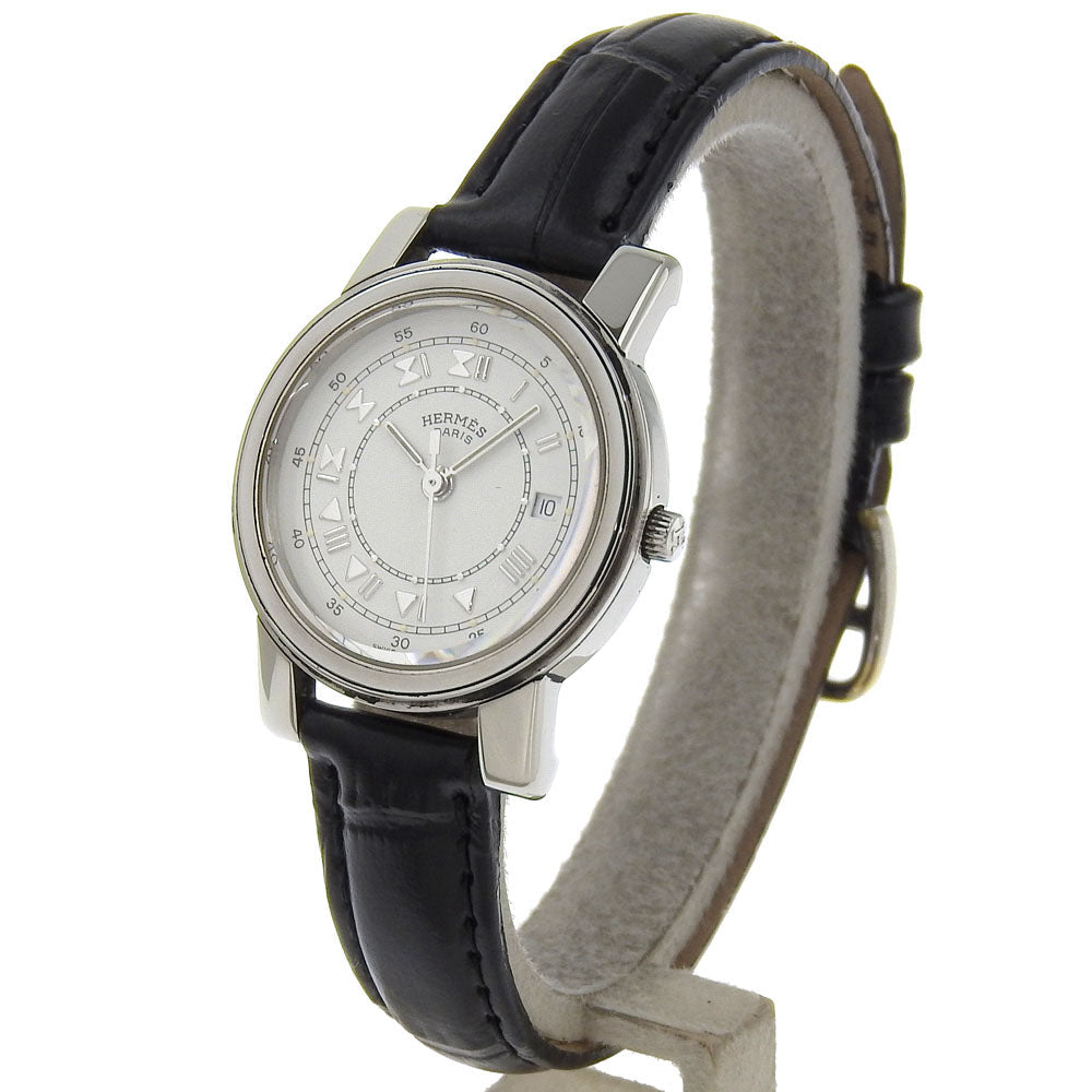 HERMES Watches Quartz Stainless Steel , Embossed Leather white Carrick White dial Women Used Authentic