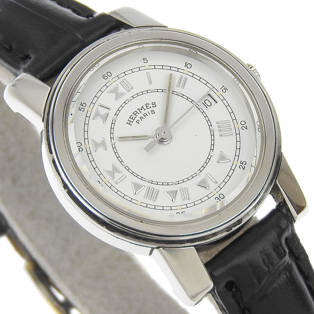 HERMES Watches Quartz Stainless Steel , Embossed Leather white Carrick White dial Women Used Authentic