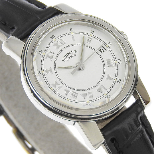 HERMES Watches Quartz Stainless Steel , Embossed Leather white Carrick White dial Women Used Authentic