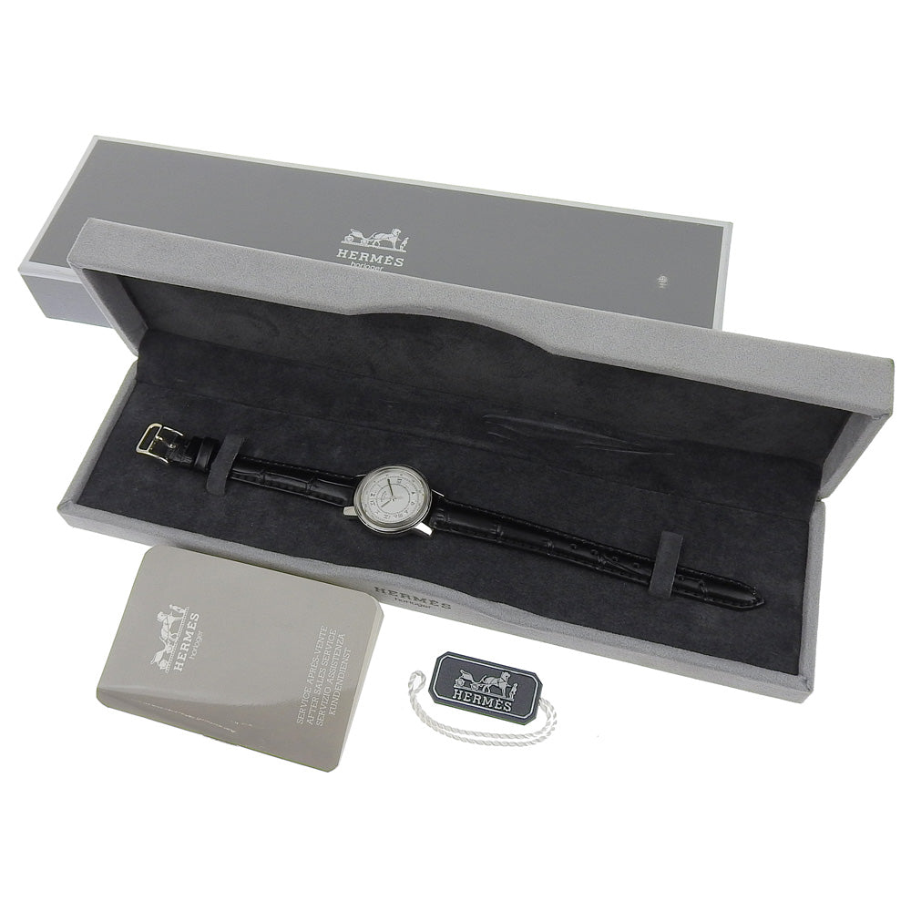 HERMES Watches Quartz Stainless Steel , Embossed Leather white Carrick White dial Women Used Authentic