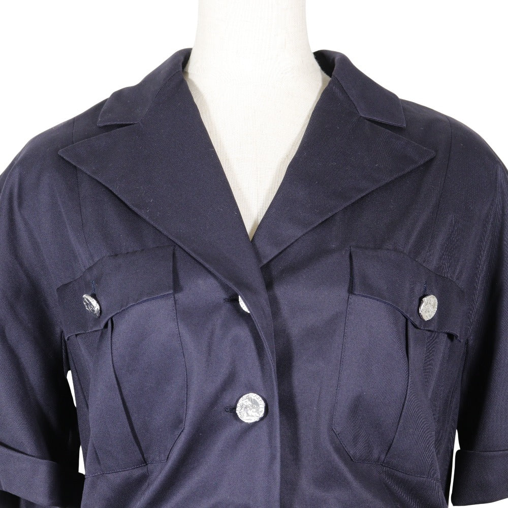 CHANEL one piece cotton Navy blue vintage coco chanel button Shirt-style dress Women 38 Used Authentic