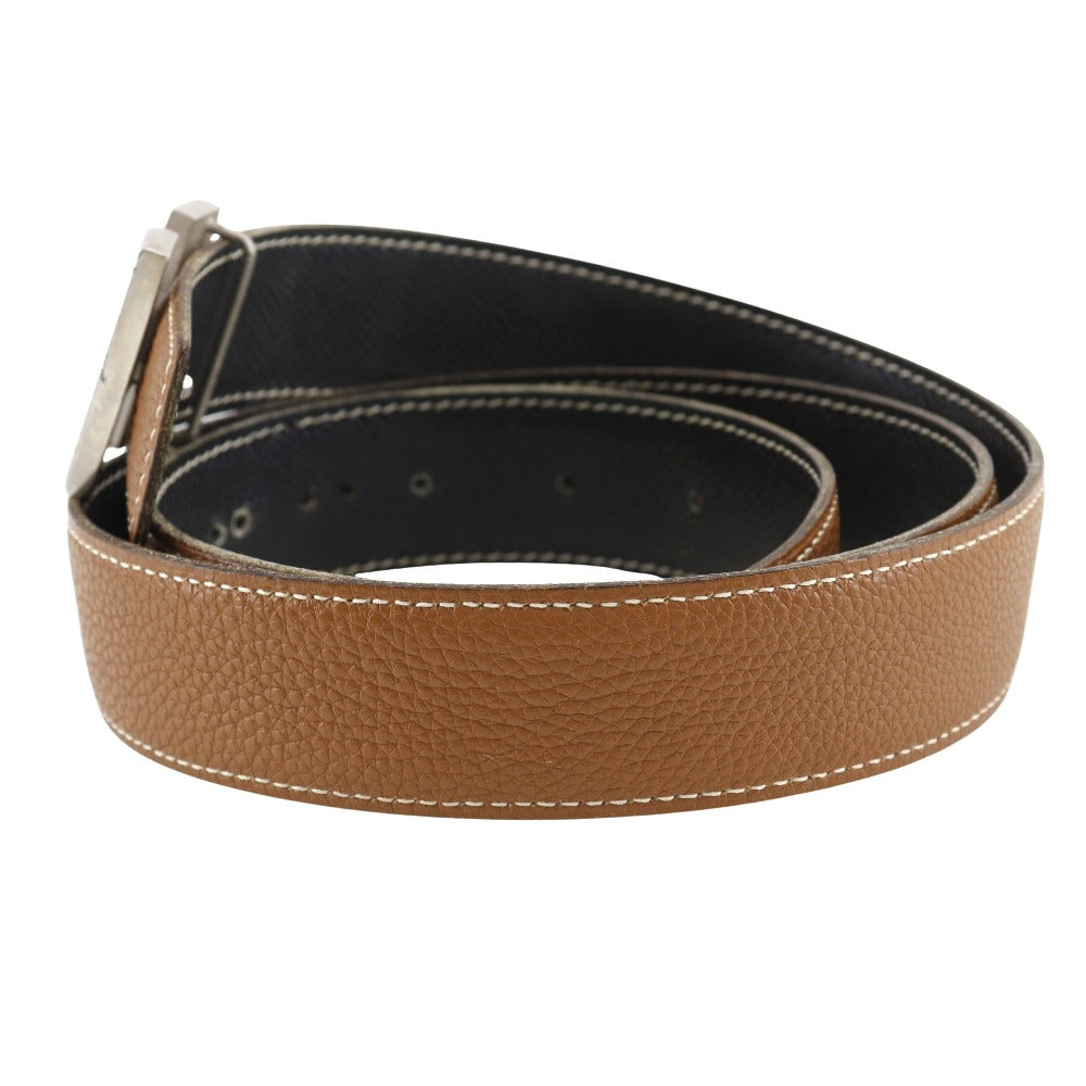 HERMES belt leather Brown / black reversible Constance H belt 90 mens Used Authentic