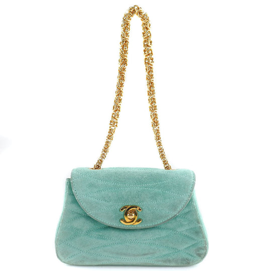 CHANEL Handbag Suede Green vintage COCO Mark Chain handbag Women Used Authentic