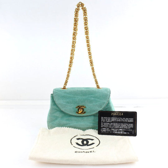 CHANEL Handbag Suede Green vintage COCO Mark Chain handbag Women Used Authentic