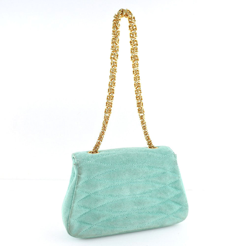 CHANEL Handbag Suede Green vintage COCO Mark Chain handbag Women Used Authentic