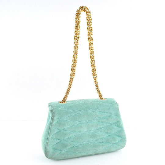 CHANEL Handbag Suede Green vintage COCO Mark Chain handbag Women Used Authentic