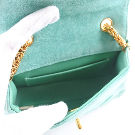 CHANEL Handbag Suede Green vintage COCO Mark Chain handbag Women Used Authentic