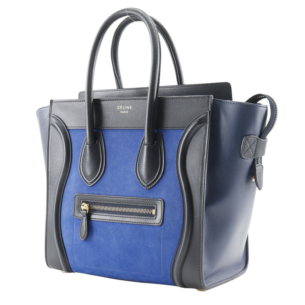CELINE Handbag 167793WSB.06BB Calfskin , Nubuck Blue / black Micro shopper Luggage Women Used Authentic