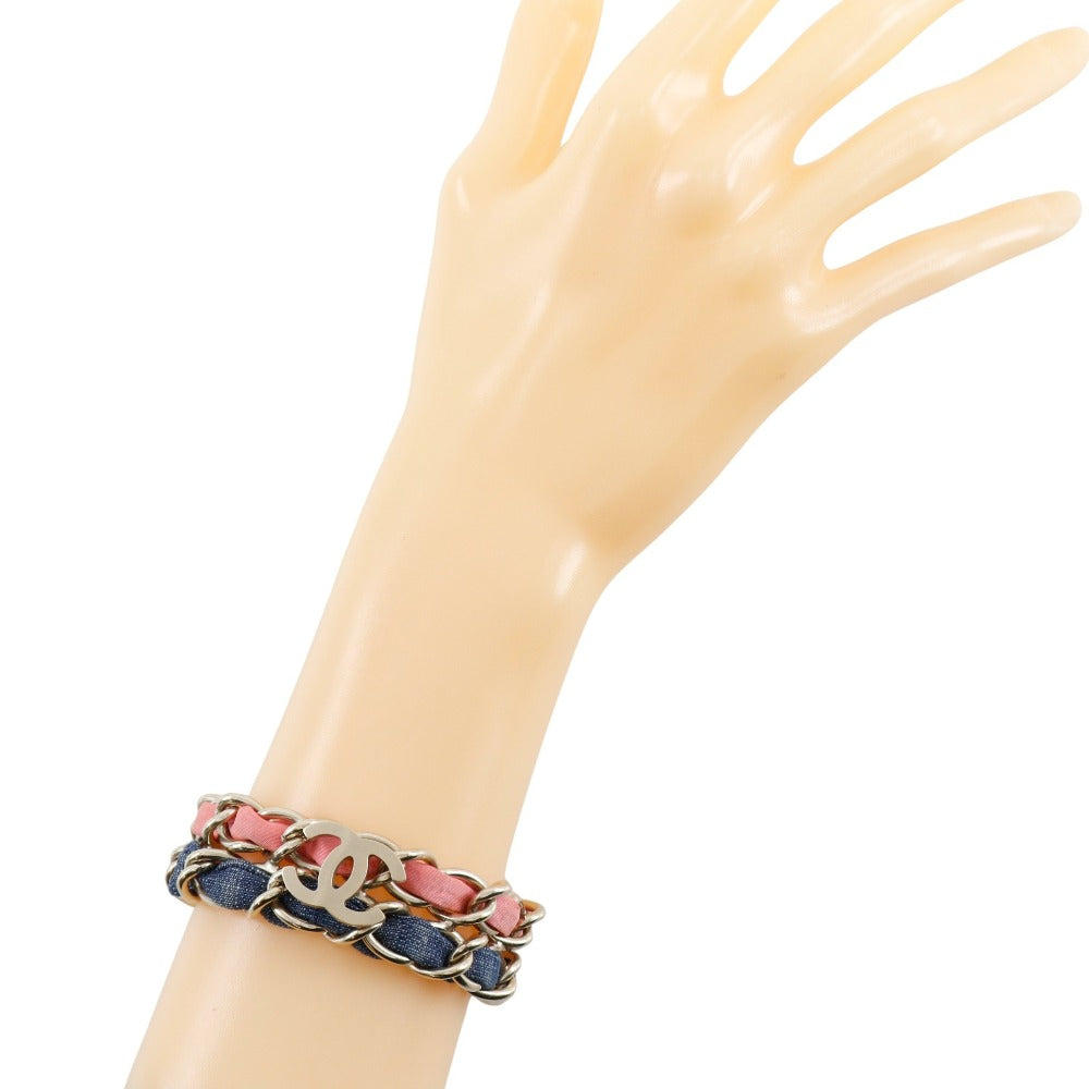CHANEL bracelet Metal, Denim Silver Chain 2 COCO Mark Women Used Authentic