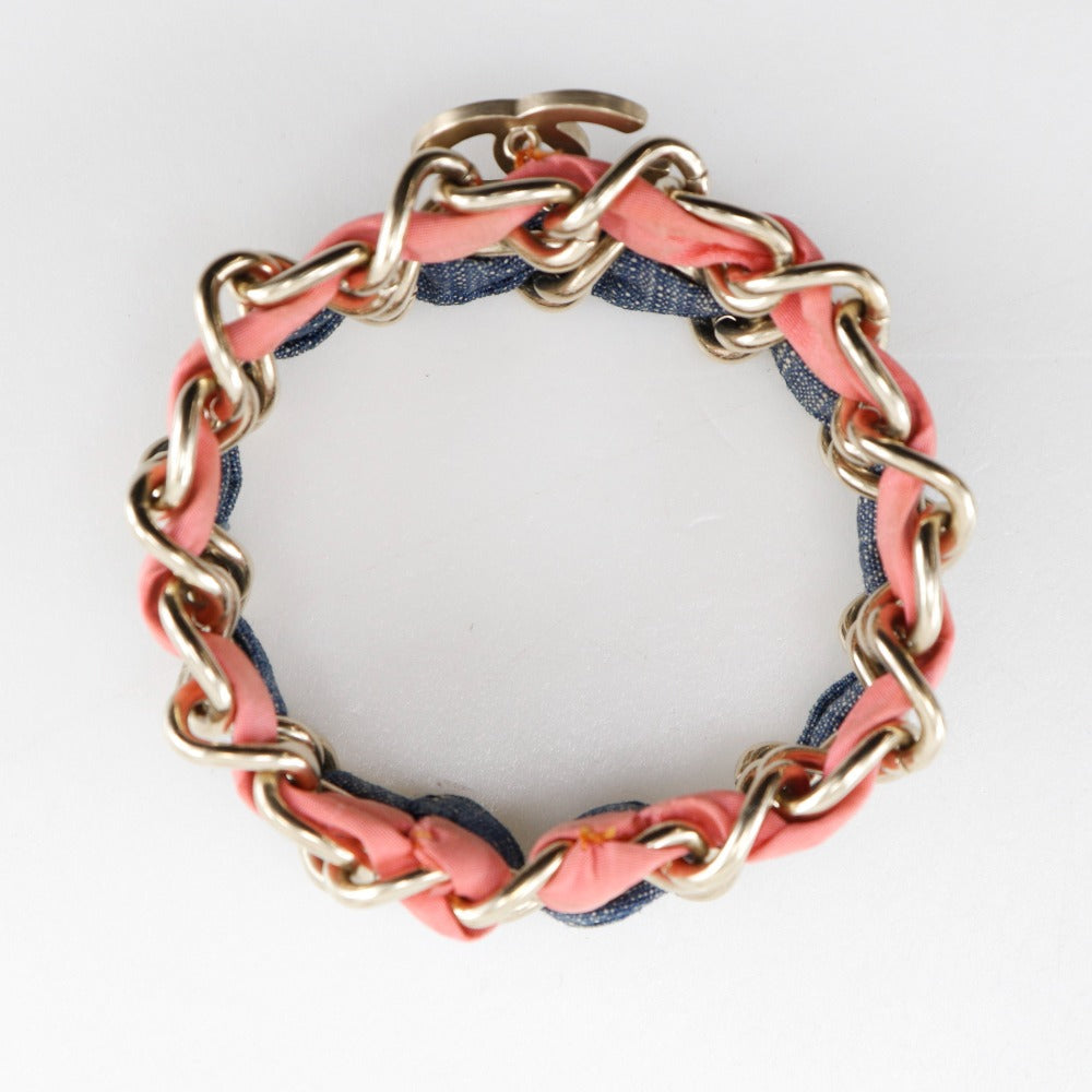 CHANEL bracelet Metal, Denim Silver Chain 2 COCO Mark Women Used Authentic