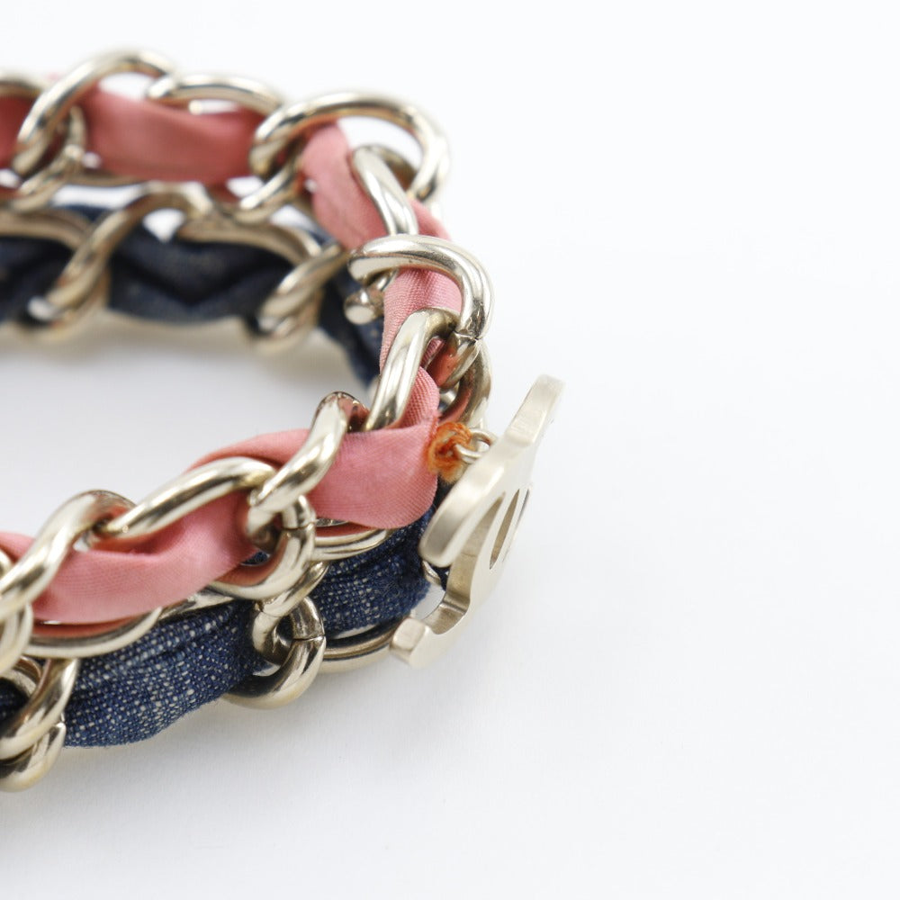 CHANEL bracelet Metal, Denim Silver Chain 2 COCO Mark Women Used Authentic