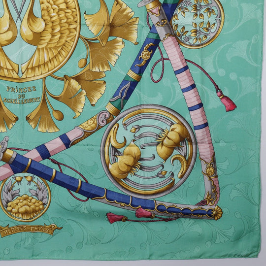 HERMES scarf silk Green The prince of the land of the rising sun DAIMYO PRINCES DU SOLEIL LEVANT Carre90 Women Used Authentic