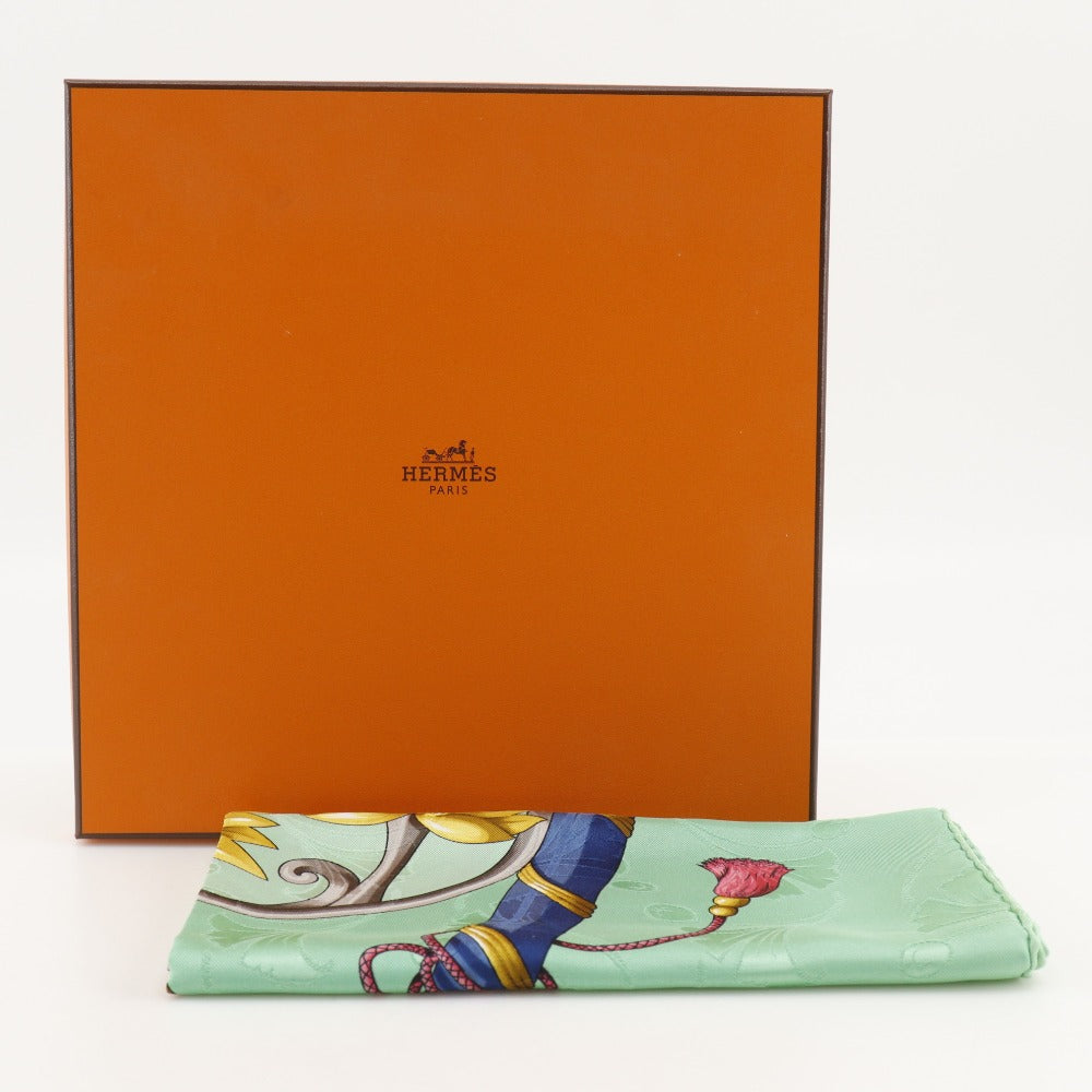 HERMES scarf silk Green The prince of the land of the rising sun DAIMYO PRINCES DU SOLEIL LEVANT Carre90 Women Used Authentic