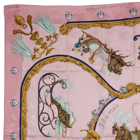 HERMES scarf silk pink Feather and bell Plumes et Grelots Carre90 Women Used Authentic