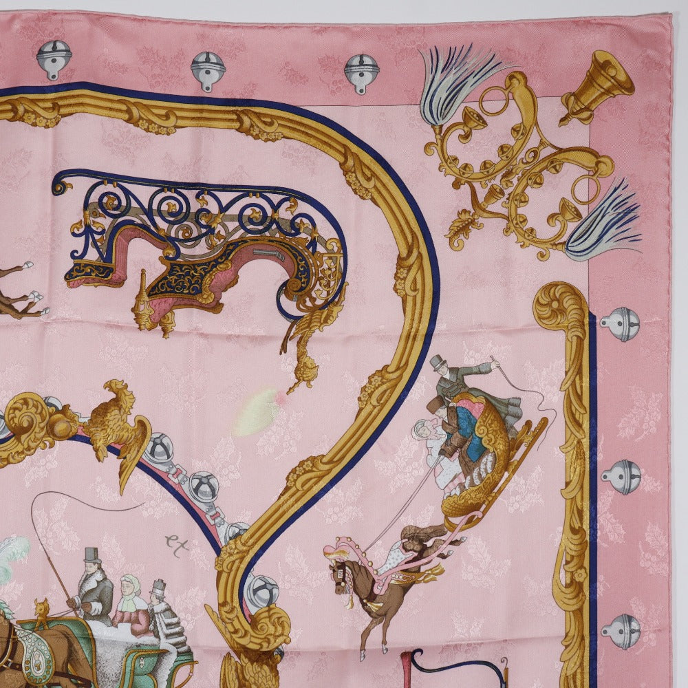 HERMES scarf silk pink Feather and bell Plumes et Grelots Carre90 Women Used Authentic