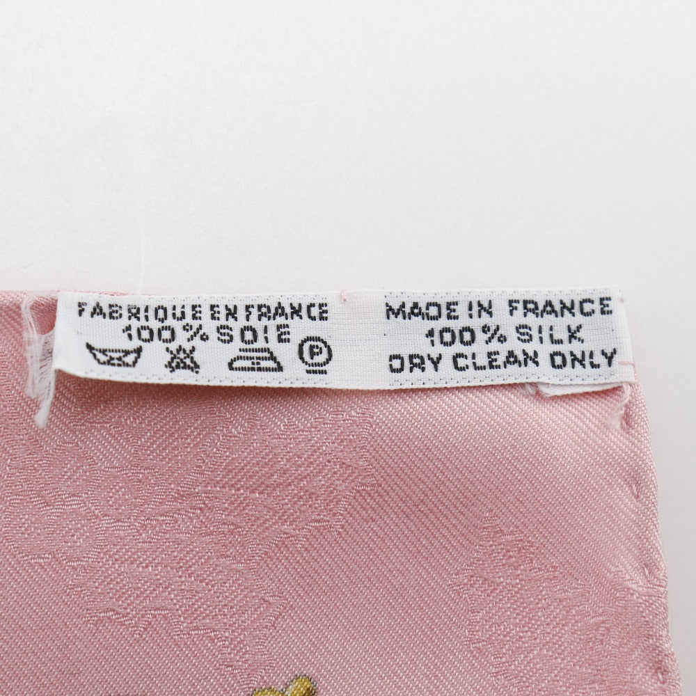HERMES scarf silk pink Feather and bell Plumes et Grelots Carre90 Women Used Authentic